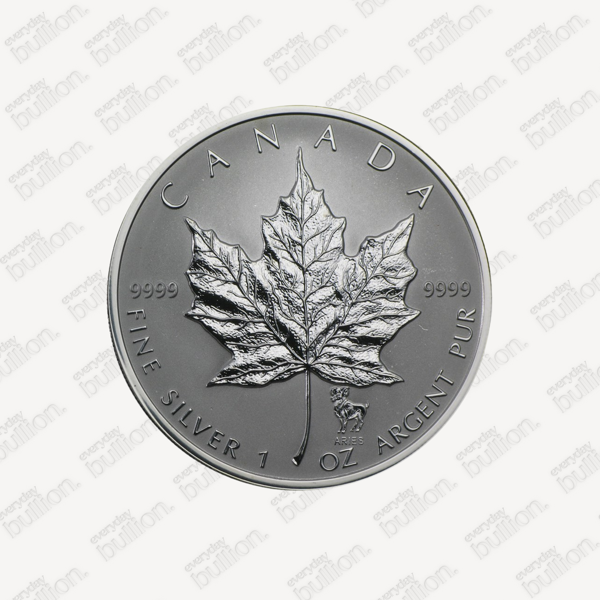 2004 Canada 1 oz Silver Maple Leaf Aries Zodiac Privy
