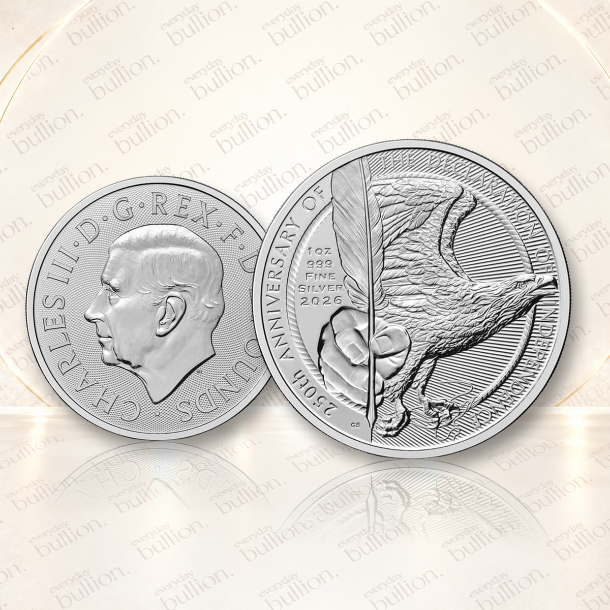 2026 American Declaration of Independence 250th Anniversary £2 1oz .999 Silver BU Coin in Capsule – United Kingdom – The Royal Mint