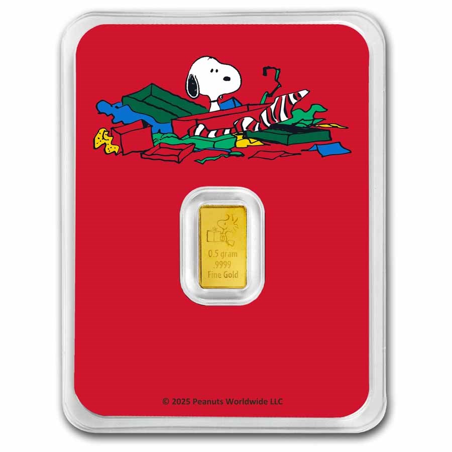 1/2 gram Gold Bar - Peanuts® Christmas w/Charlie Brown & Snoopy