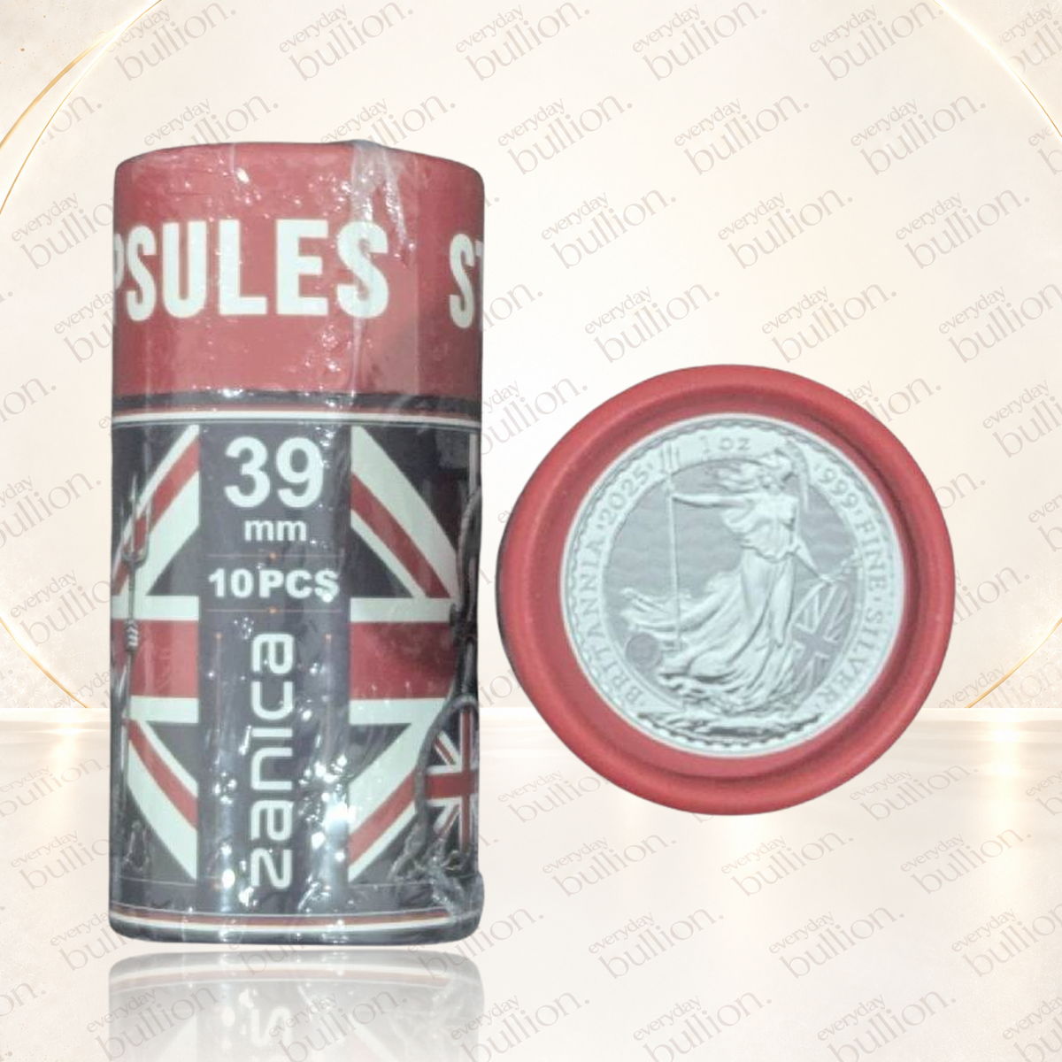 39mm Britannia Stackable Acrylic Coin Capsules – 10-Piece Storage Tube – Canada – Zanica