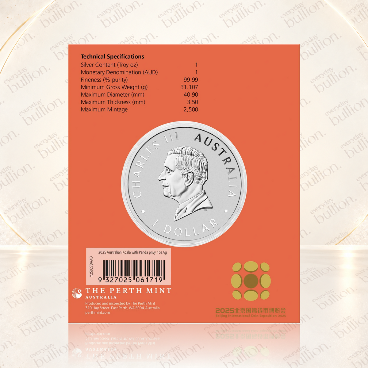 Beijing International Coin Exposition Australian Koala with Panda Privy 2025 $1 1 oz Silver Coloured Coin in Card - Australia - Perth Mint