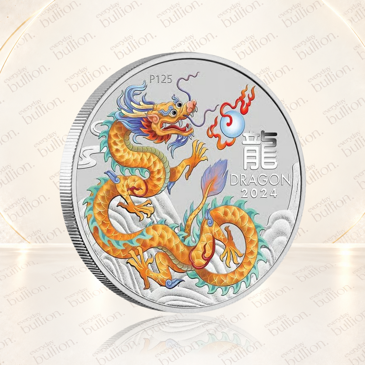 2024 Australian Lunar Series III Orange Dragon 1/2oz .9999 Silver Coloured BU Coin in Capsule – Australia – The Perth Mint