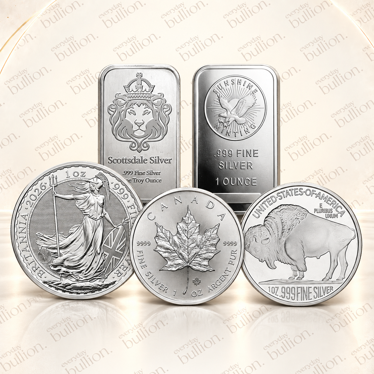 Mixed Countries & Mints – 1oz Silver Bar, Coin or Round | .999 Fine Silver Minimum | Mixed Condition