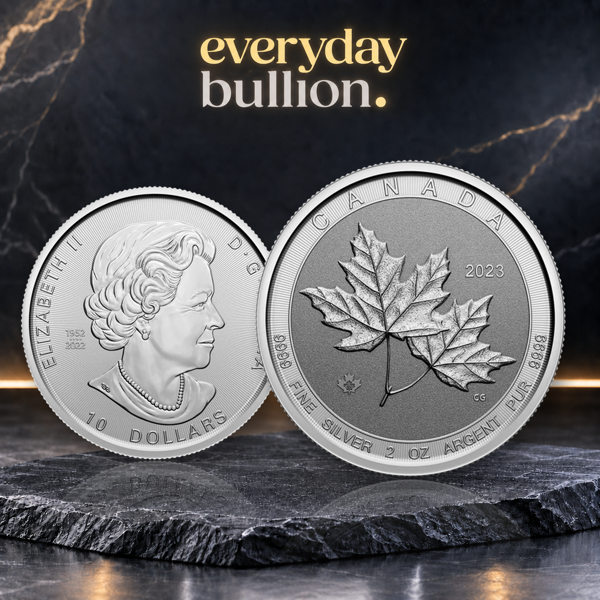 Canadian Twin Maples 2023 $10 2oz .9999 Silver Bullion Coin – Royal Canadian Mint