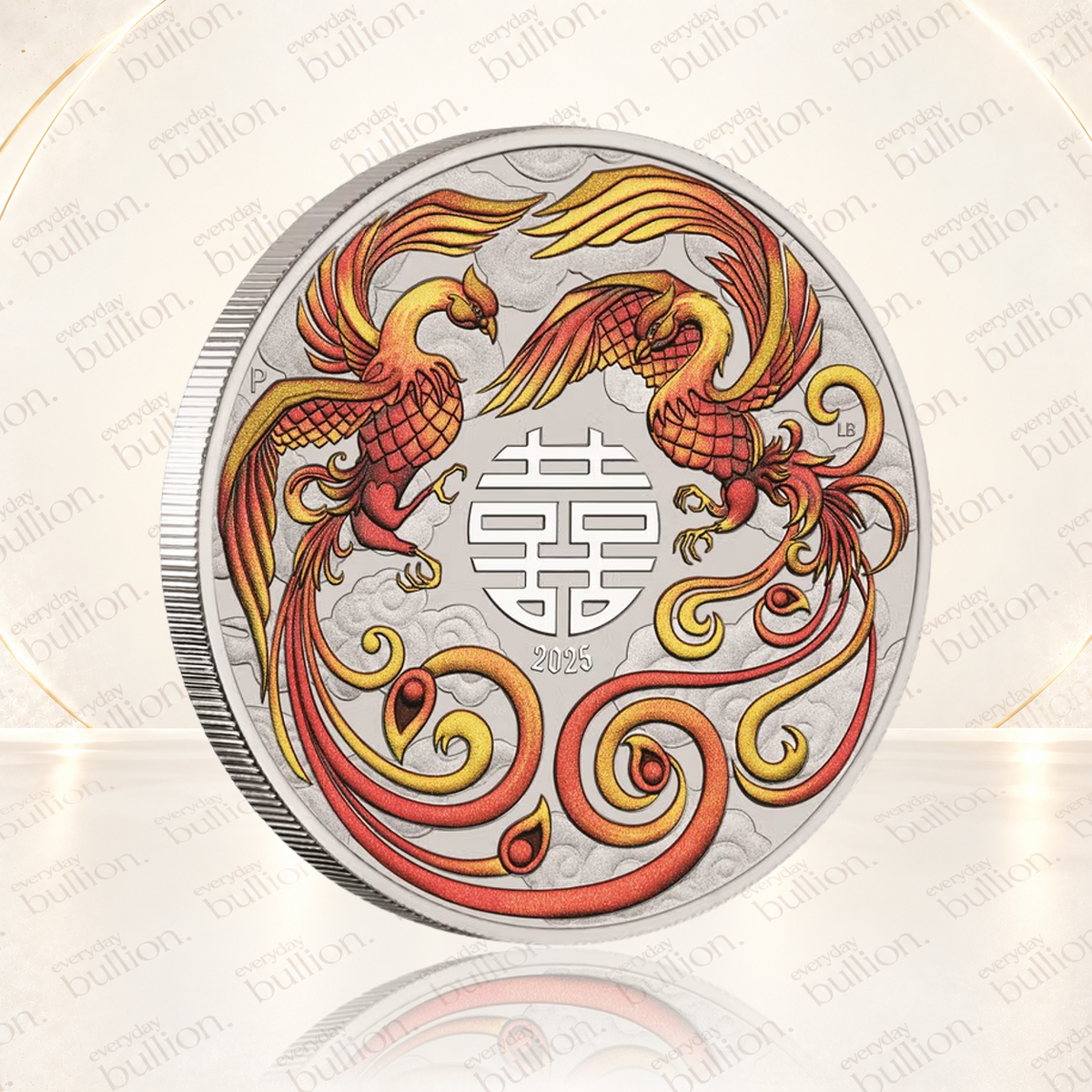 2025 Australia Double Phoenix Red & Gold 1oz .9999 Silver Coloured BU Coin in Capsule – Australia - The Perth Mint