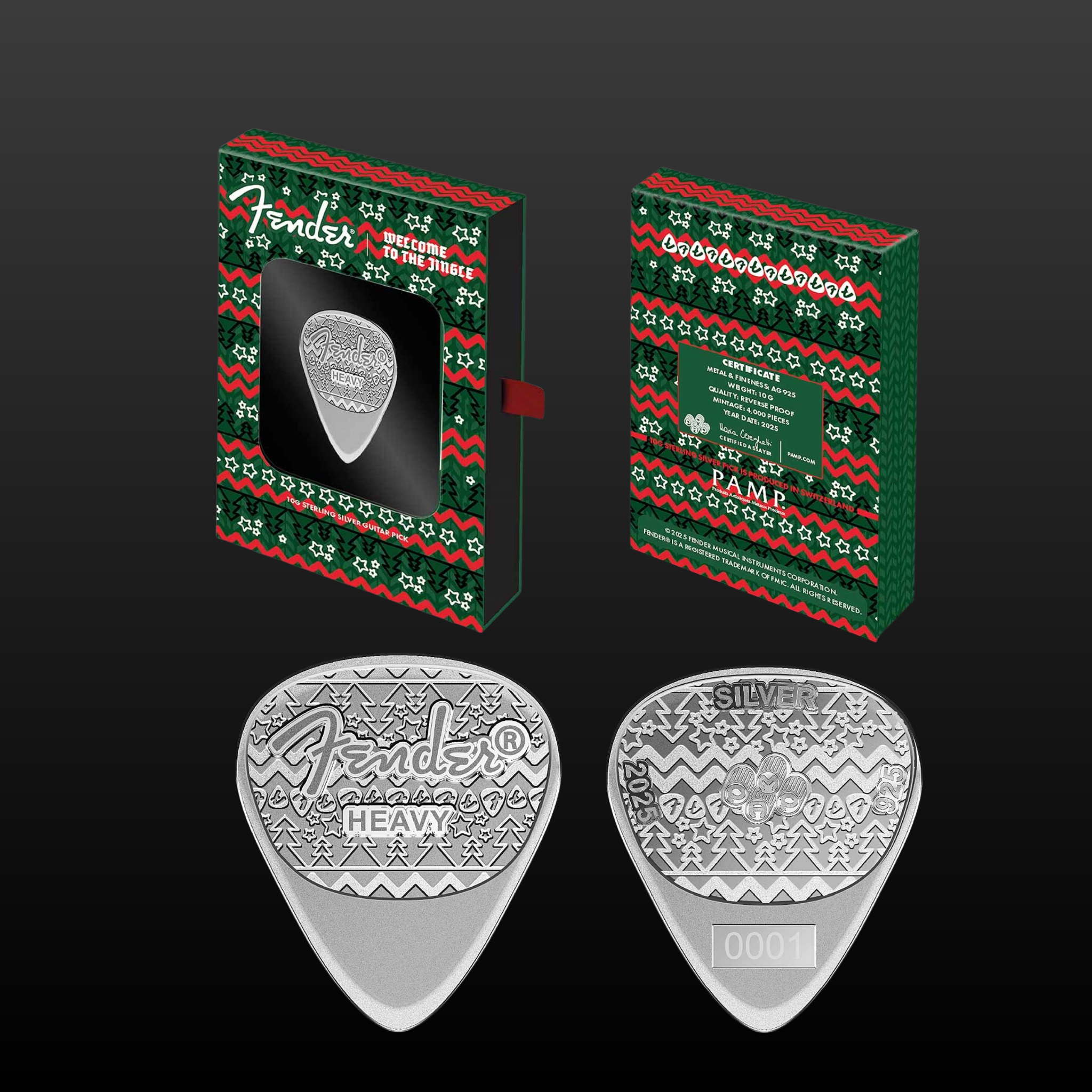 2025 10g Silver Fender® Holiday 351 Heavy Guitar Pick (.925 fine)