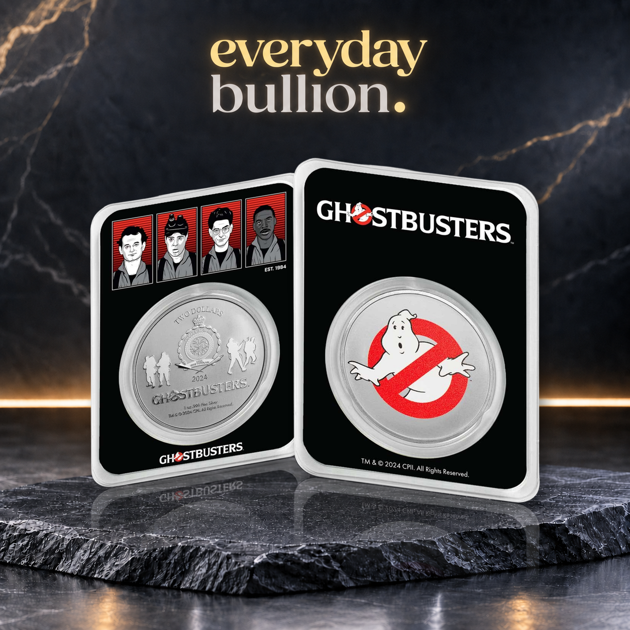 Ghostbusters™ 40th Anniversary 2024 1oz .999 Fine Silver Colourised Coin in TEP – Niue