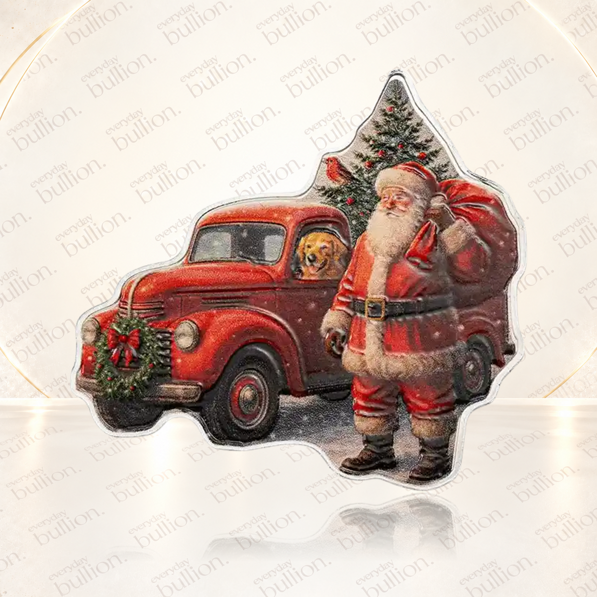 2026 Santa & Red Truck $2 1oz .9999 Silver Colourised Reverse-Proof Shaped Coin in Ornament Capsule & Case – Solomon Islands – PAMP Suisse
