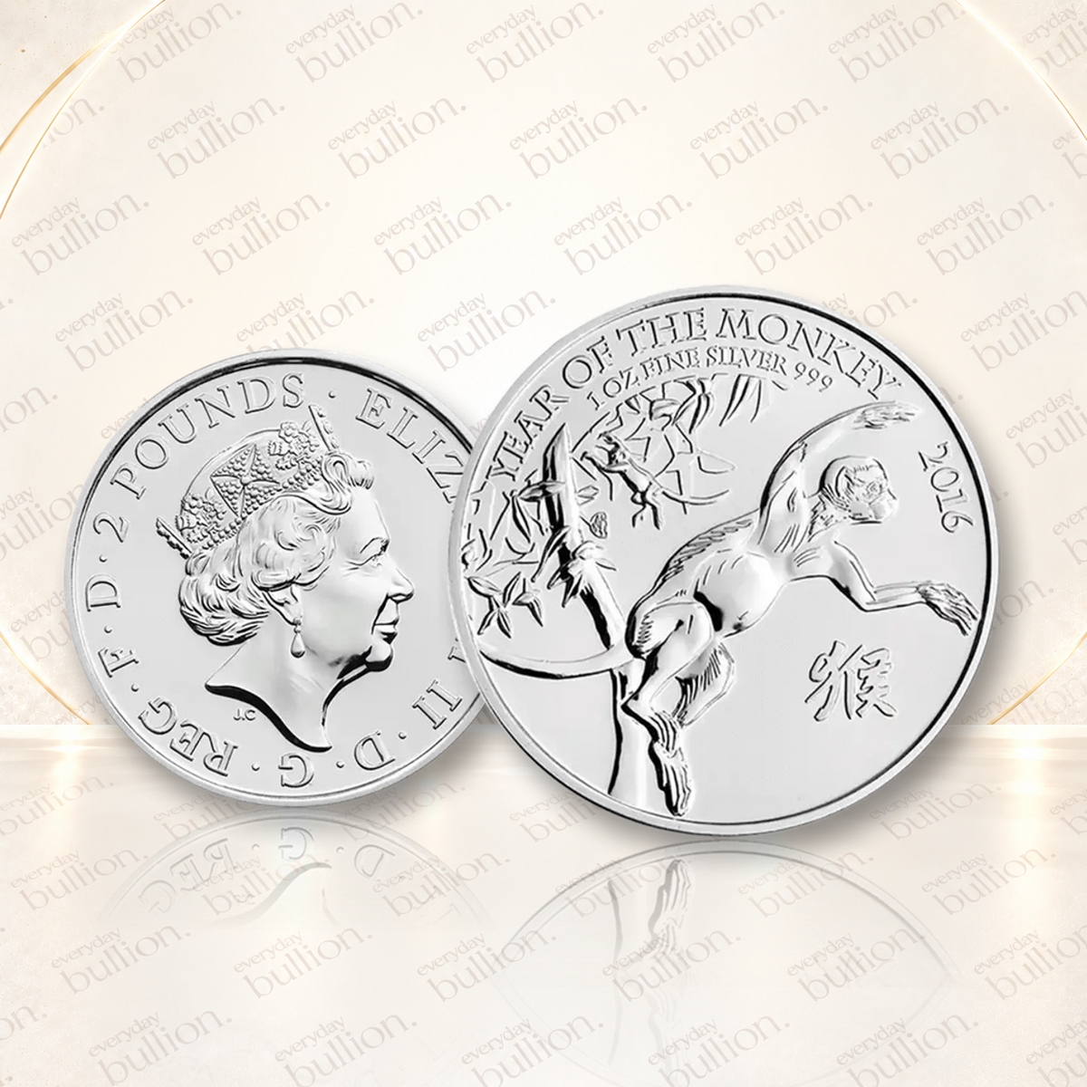2016 Lunar Year of the Monkey £2 1oz .999 Fine Silver Bullion Coin in Capsule – United Kingdom – The Royal Mint