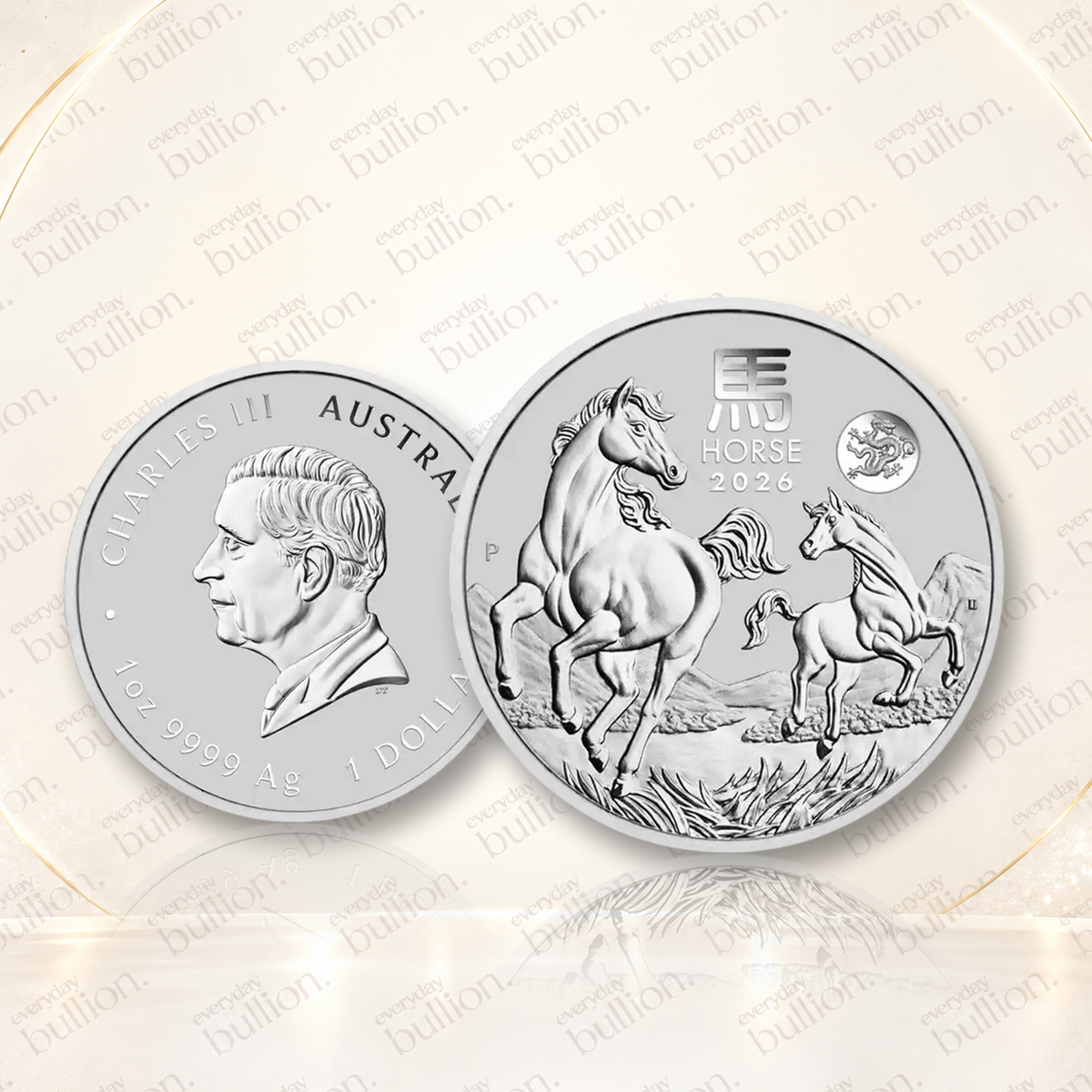 Australian Lunar Series III Year of the Horse 2026 $1 1oz .9999 Silver BU Coin with Dragon Privy Mark in Capsule – Australia – Perth Mint