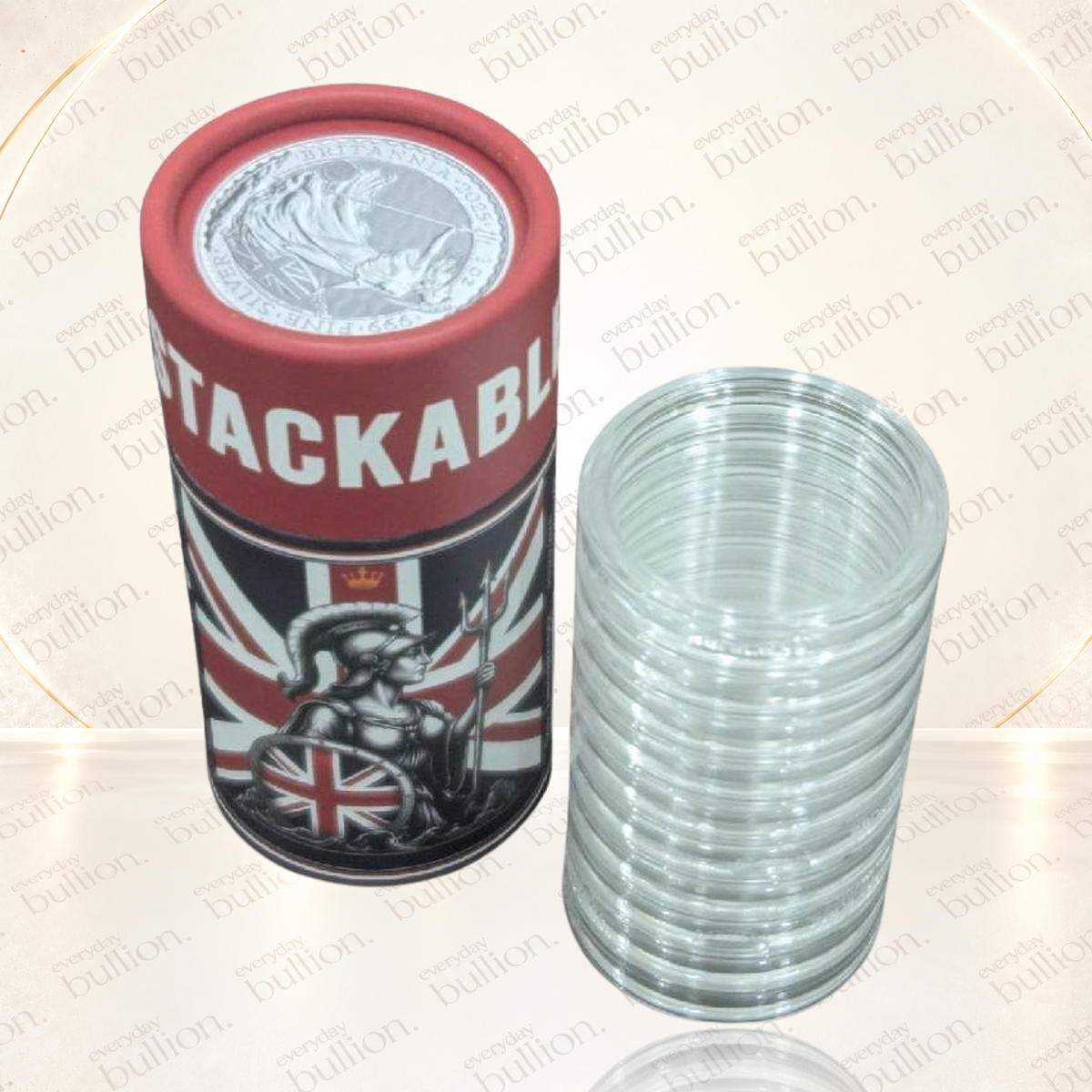39mm Britannia Stackable Acrylic Coin Capsules – 10-Piece Storage Tube – Canada – Zanica