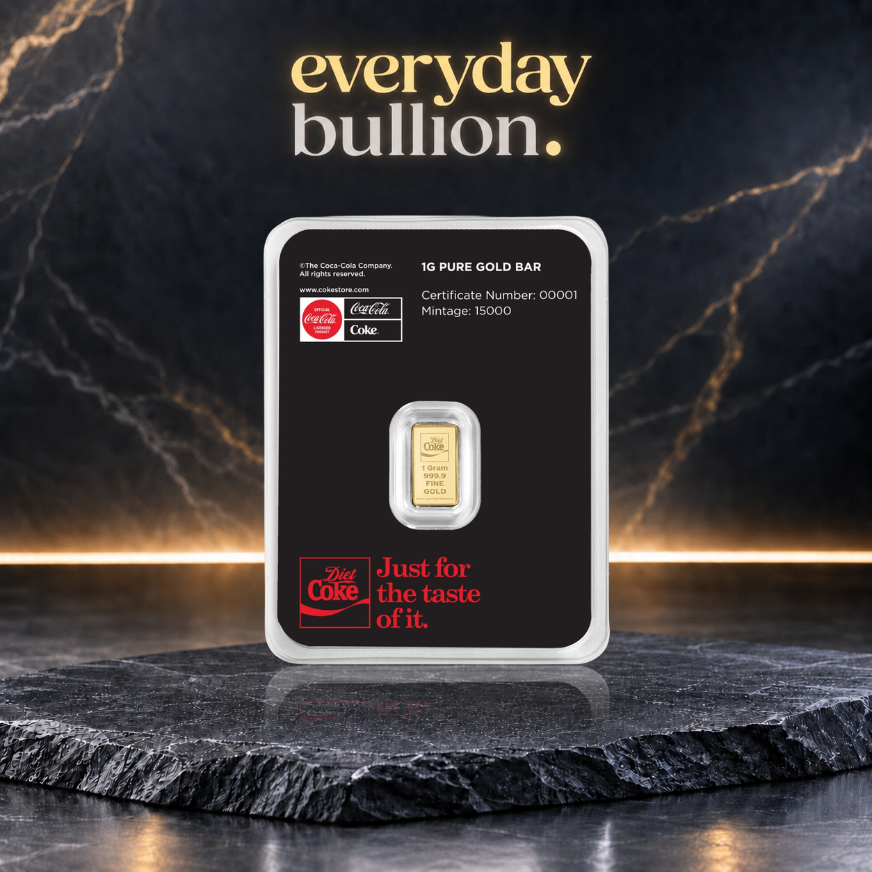 Diet Coke Coca-Cola® 1g .9999 Fine Gold Bar in CertiPAMP Assay