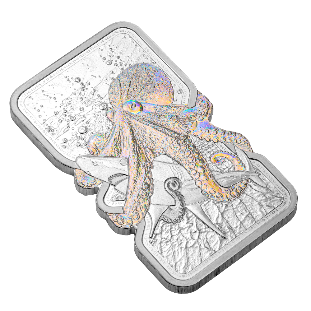 PAMP - Nature’s Grip 1oz Silver Legal Tender Bar - Giant Pacific Octopus