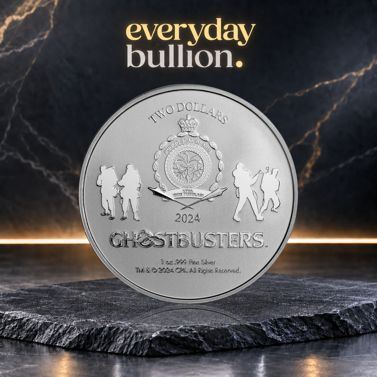 Ghostbusters™ 40th Anniversary 2024 1oz .999 Fine Silver Colourised Coin in TEP – Niue