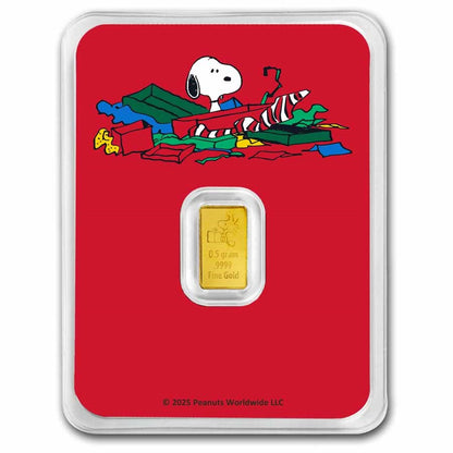 1/2 gram Gold Bar - Peanuts® Christmas w/Charlie Brown & Snoopy