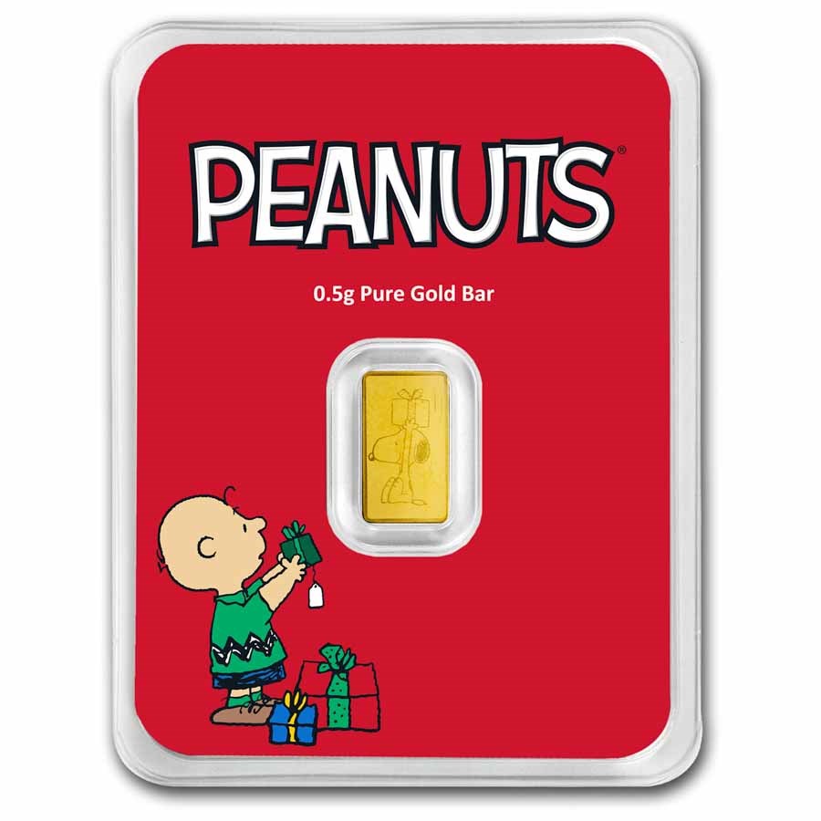 1/2 gram Gold Bar - Peanuts® Christmas w/Charlie Brown & Snoopy