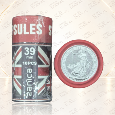 39mm Britannia Stackable Acrylic Coin Capsules – 10-Piece Storage Tube – Canada – Zanica