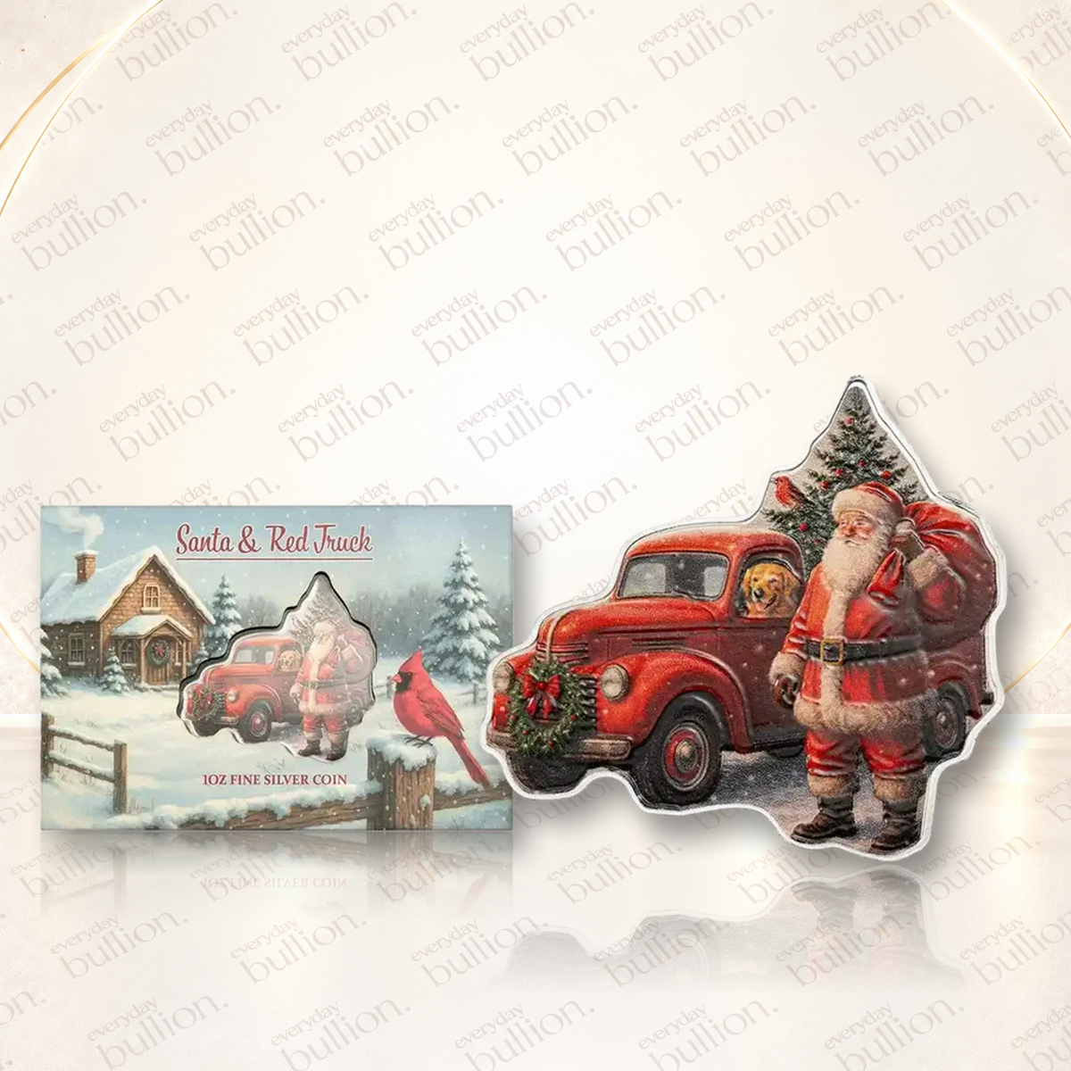 2026 Santa & Red Truck $2 1oz .9999 Silver Colourised Reverse-Proof Shaped Coin in Ornament Capsule & Case – Solomon Islands – PAMP Suisse