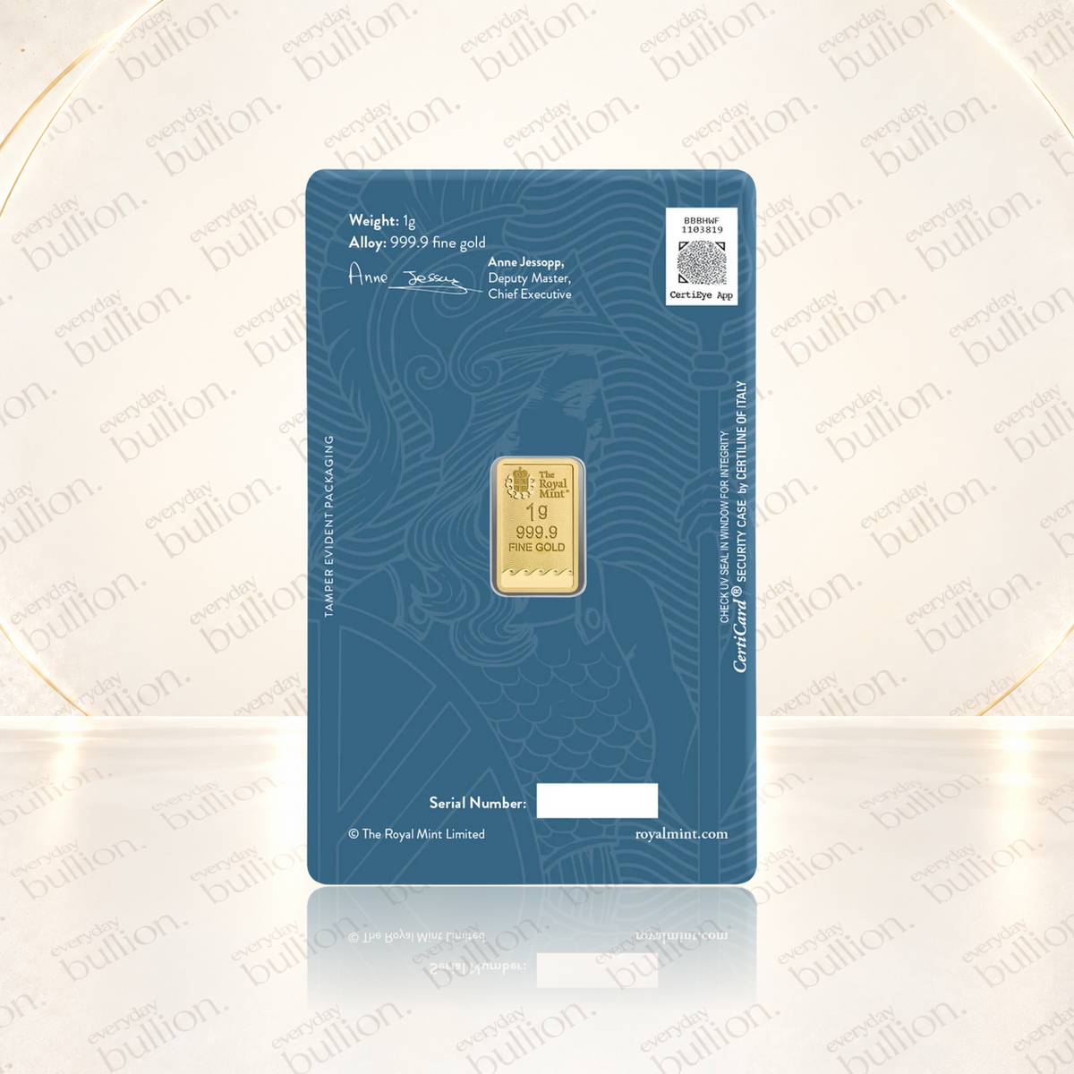 Britannia 1g .9999 Gold Minted Bar in Ultra Secure CertiCard - United Kingdom - The Royal Mint