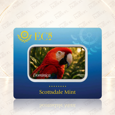 2025 Dominica EC8 Scarlet Macaw 1oz Silver Colourised Coin Bar – Scottsdale Mint