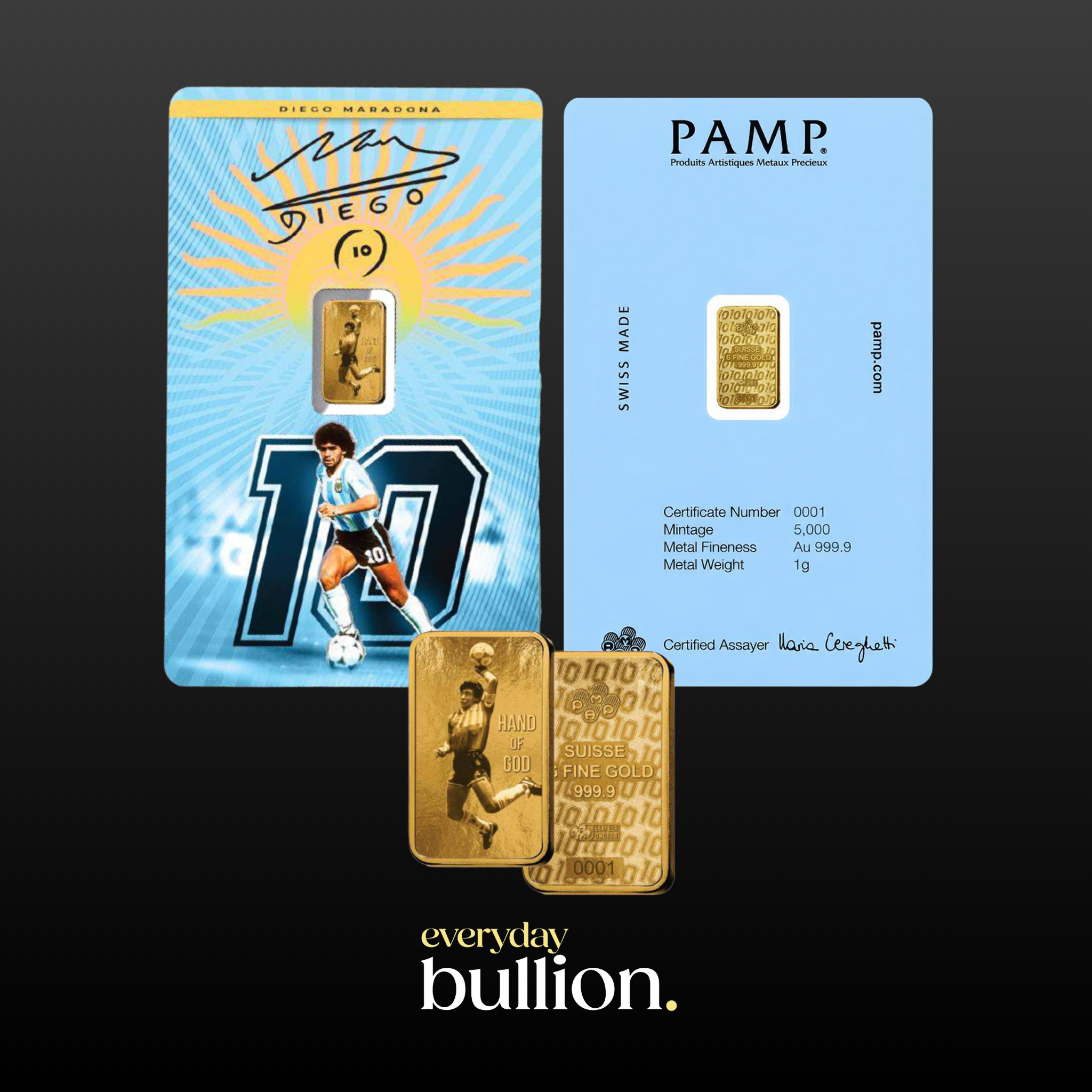 Diego Maradona – 1g Gold Bar (PAMP Suisse)
