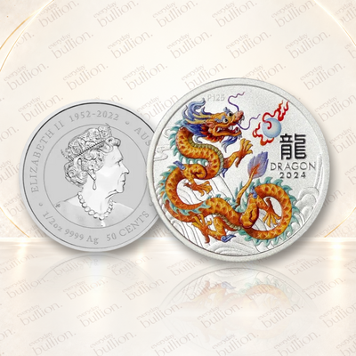 2024 Australian Lunar Series III Orange Dragon 1/2oz .9999 Silver Coloured BU Coin in Capsule – Australia – The Perth Mint