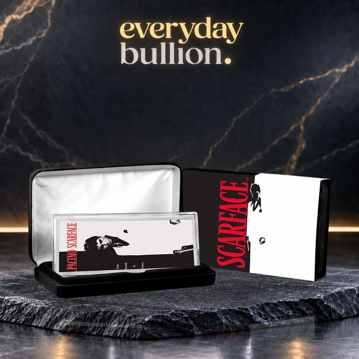 Scarface™ 40th Anniversary 4oz .999 Fine Silver Colourised Bar in Presentation Box – APMEX
