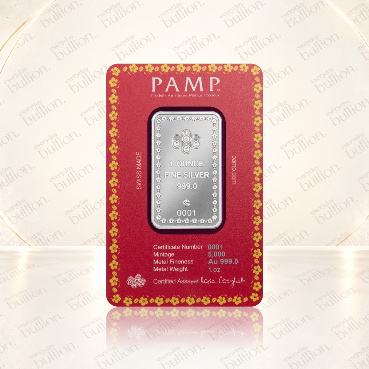 2026 Diwali Lakshmi & Sacred Cow 1oz .999 Silver Bar in Assay – United States – PAMP Suisse