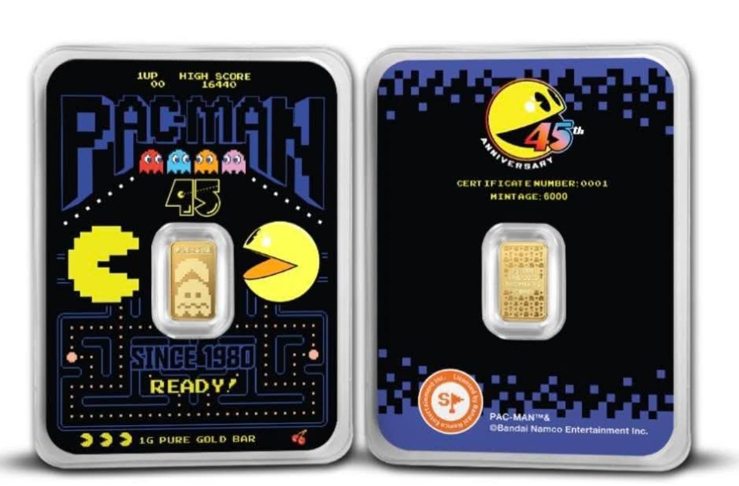 Pac-Man 45th Anniversary 1g gold bar
