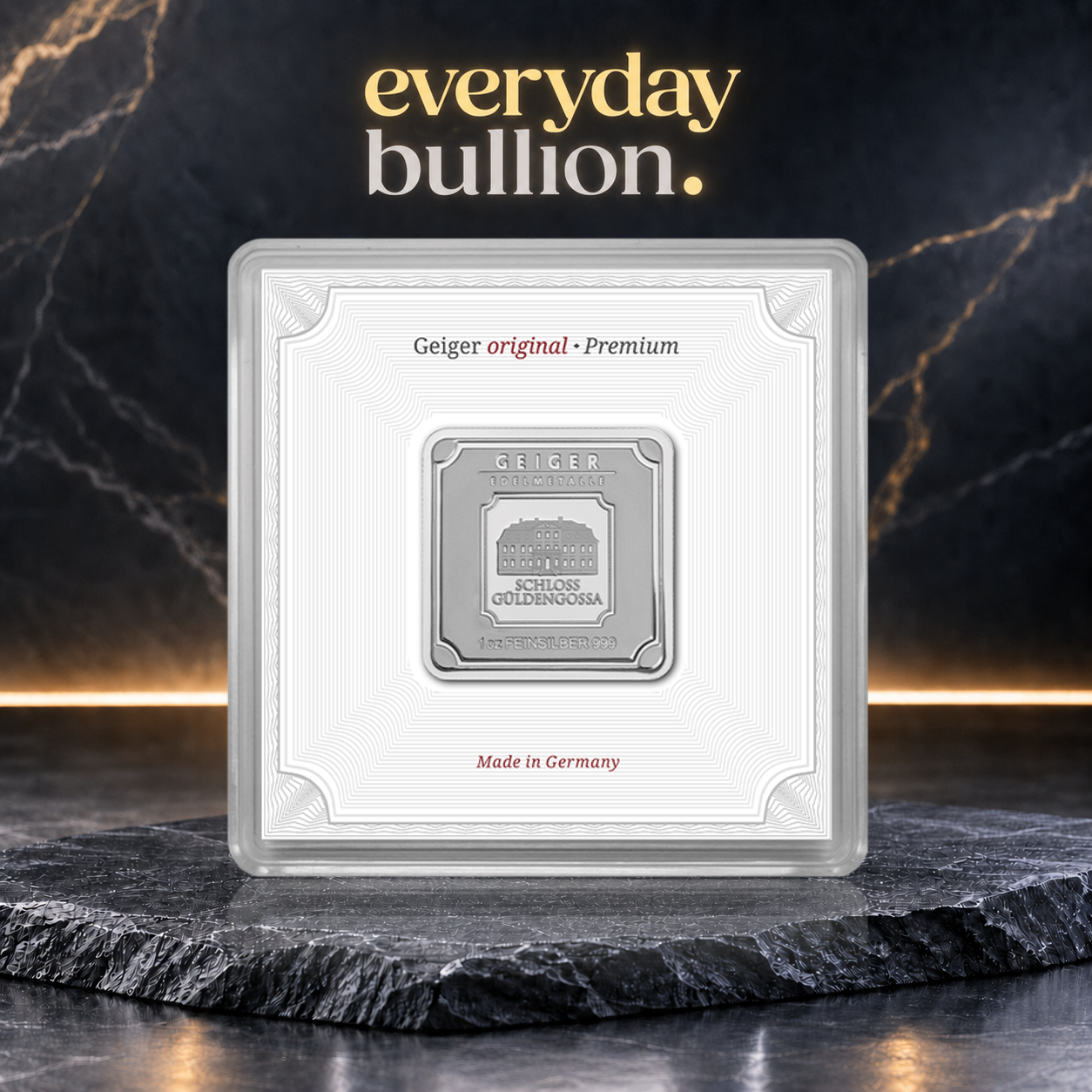 Geiger Original Square 1oz .999 Fine Silver Bar in Security Capsule with Certificate – Geiger Edelmetalle