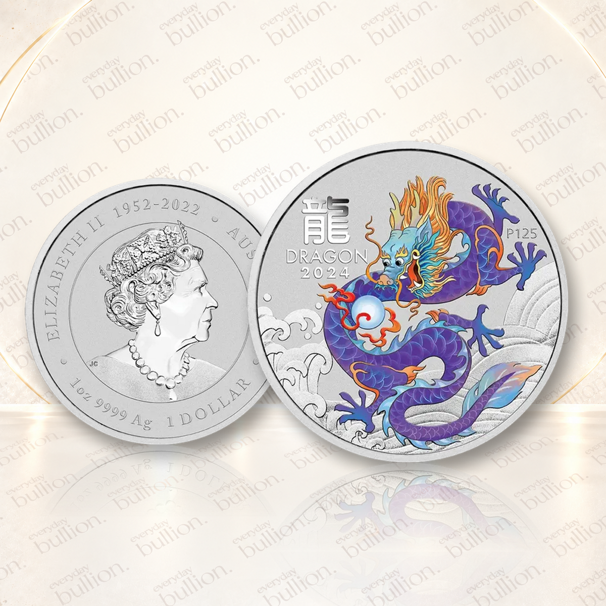 2024 Australian Lunar Series III Year of the Dragon Purple Dragon 1/2oz .9999 Silver Coloured BU Coin in Capsule – Australia – The Perth Mint