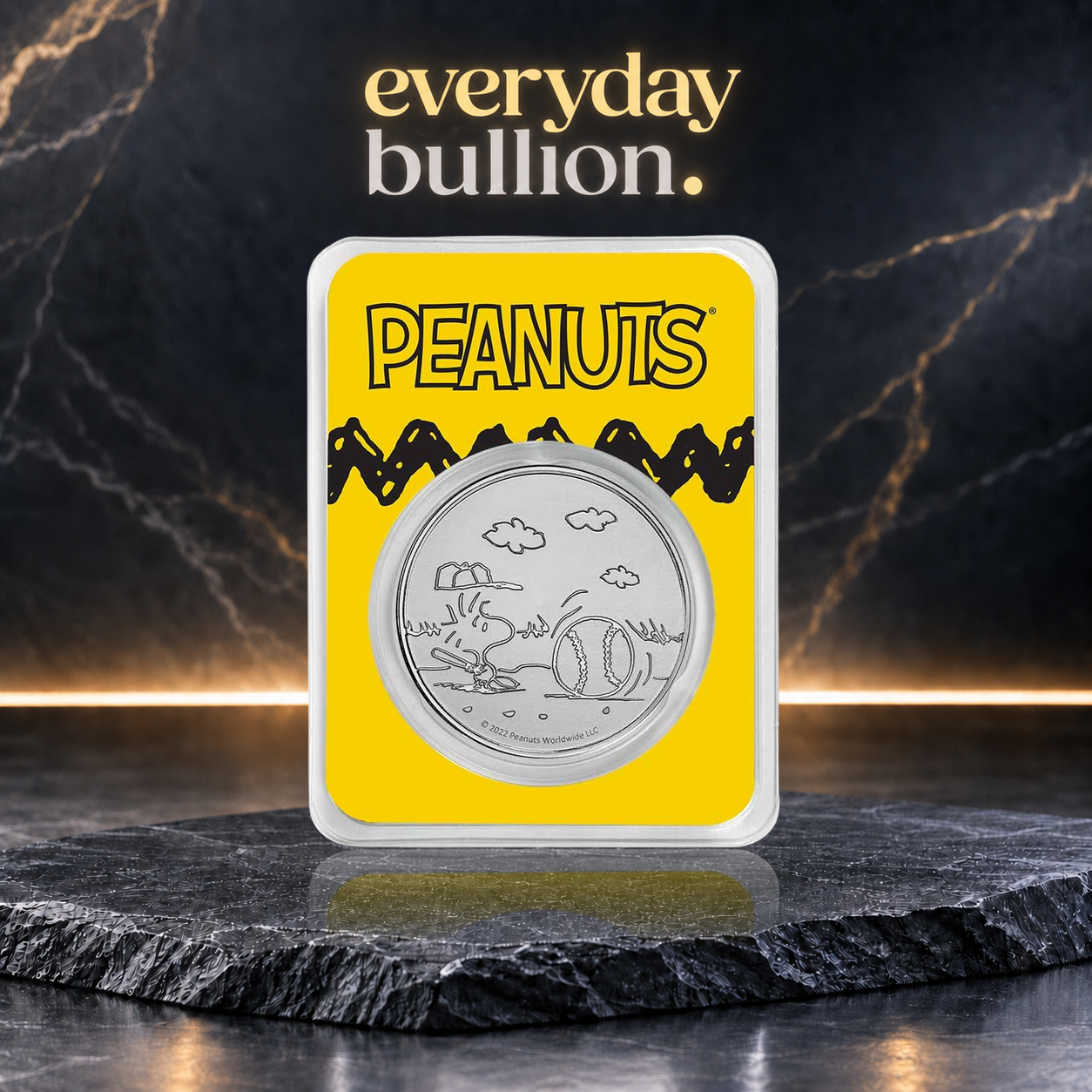 Peanuts® Baseball – Woodstock at Bat 1oz .999 Fine Silver Round in TEP