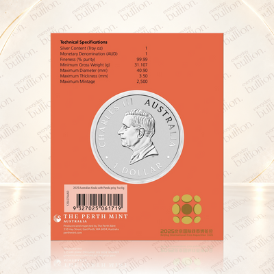 Beijing International Coin Exposition Australian Koala with Panda Privy 2025 $1 1 oz Silver Coloured Coin in Card - Australia - Perth Mint