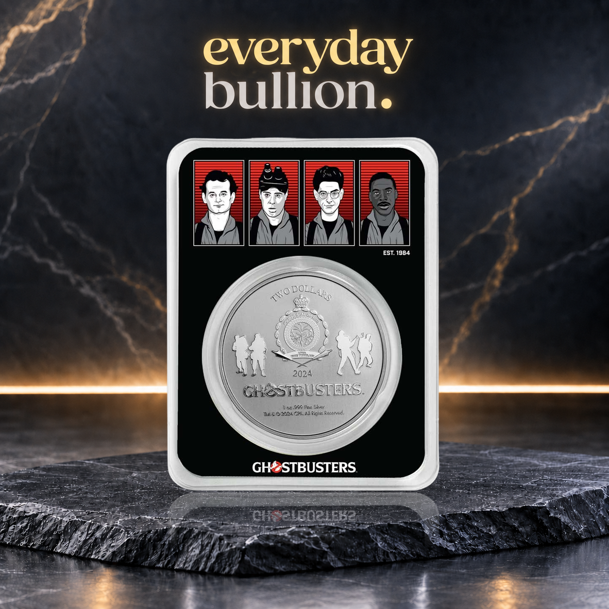 Ghostbusters™ 40th Anniversary 2024 1oz .999 Fine Silver Colourised Coin in TEP – Niue