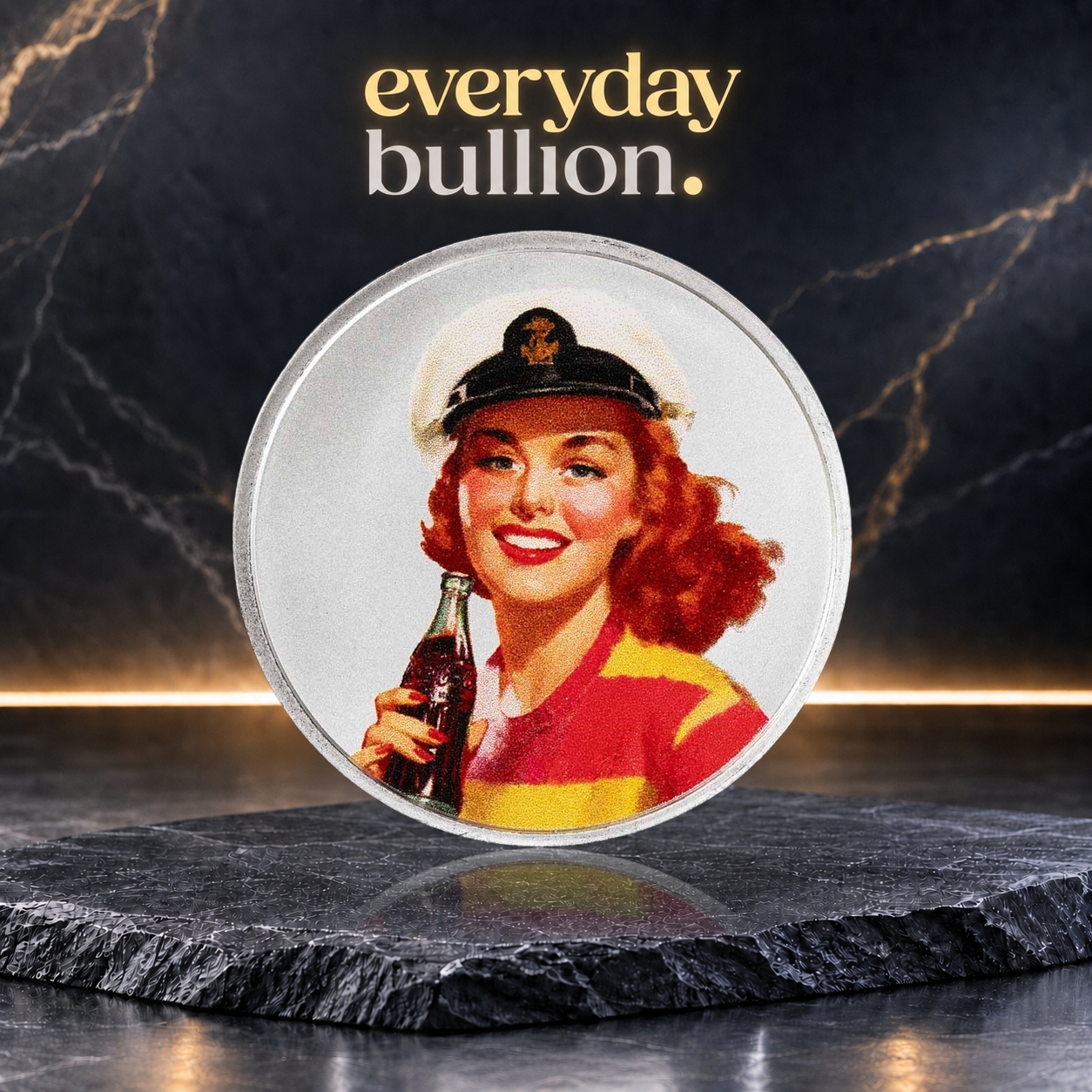 Coca-Cola® Bathing Beauties: Red Head 1oz .999 Fine Silver Colourised Round in TEP