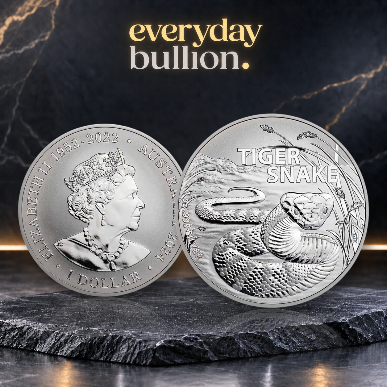 Australia's Most Dangerous: Tiger Snake 2024 1oz .999 Fine Silver BU Coin in Capsule – Royal Australian Mint