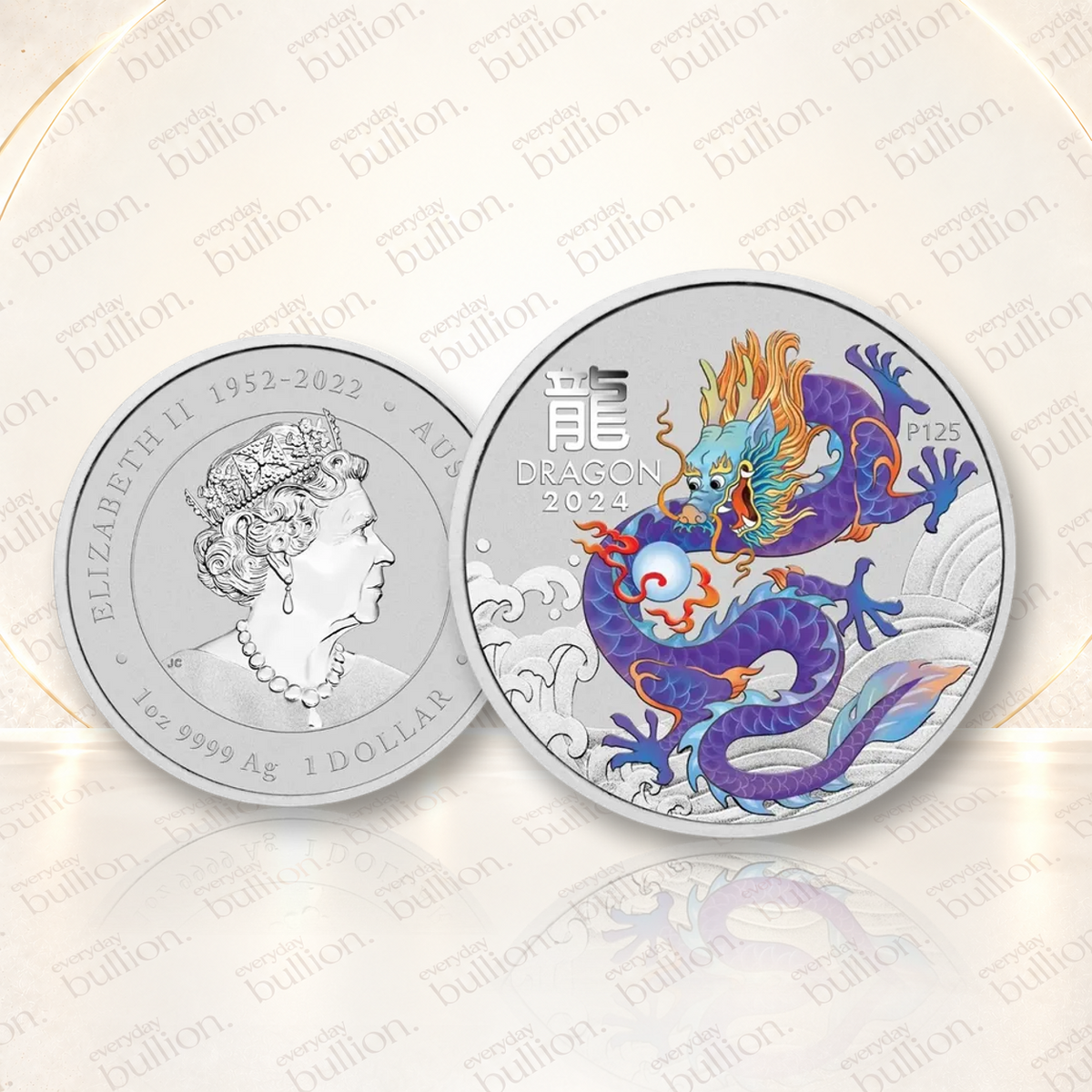 2024 1oz Australia Lunar Series III - Year of the Dragon - Lilac Dragon .9999 Silver Coloured BU Coin (in Capsule)