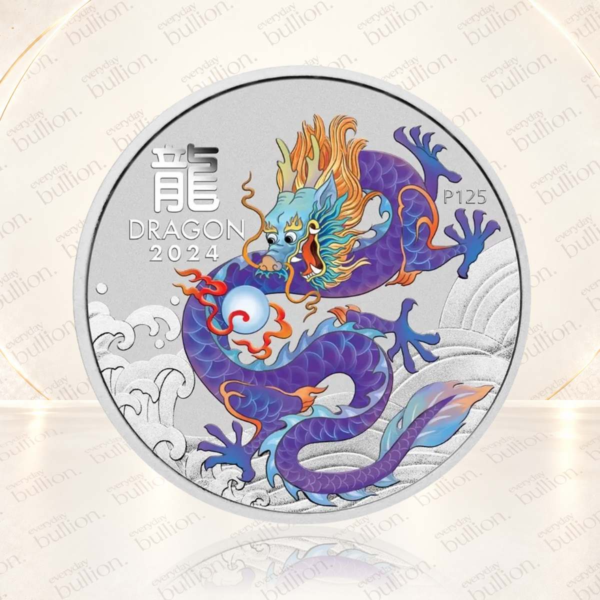 2024 1oz Australia Lunar Series III - Year of the Dragon - Lilac Dragon .9999 Silver Coloured BU Coin (in Capsule)