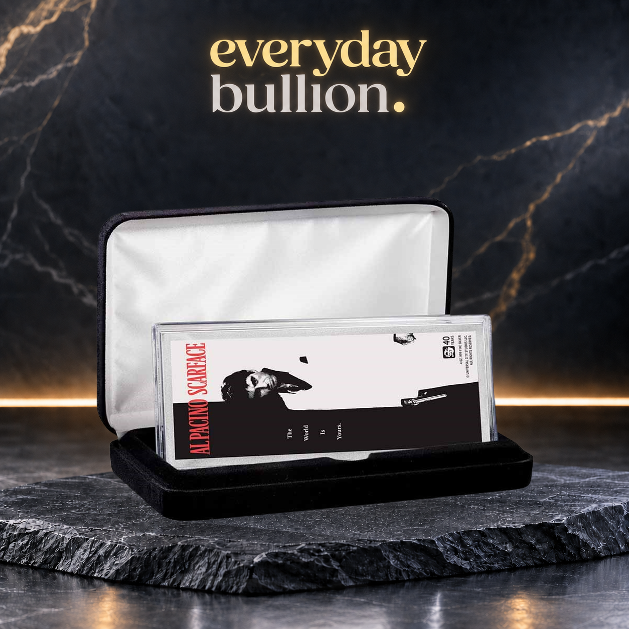 Scarface™ 40th Anniversary 4oz .999 Fine Silver Colourised Bar in Presentation Box – APMEX