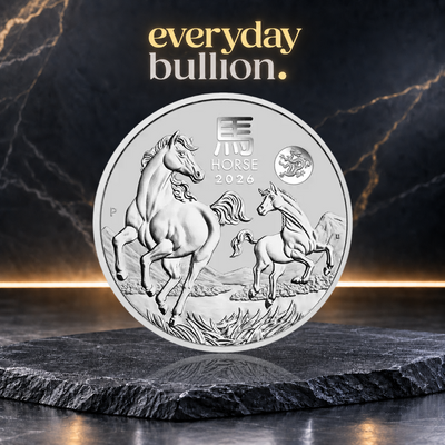 Australian Lunar Series III Year of the Horse 2026 $1 1oz .9999 Silver BU Coin with Dragon Privy Mark in Capsule – Australia – Perth Mint