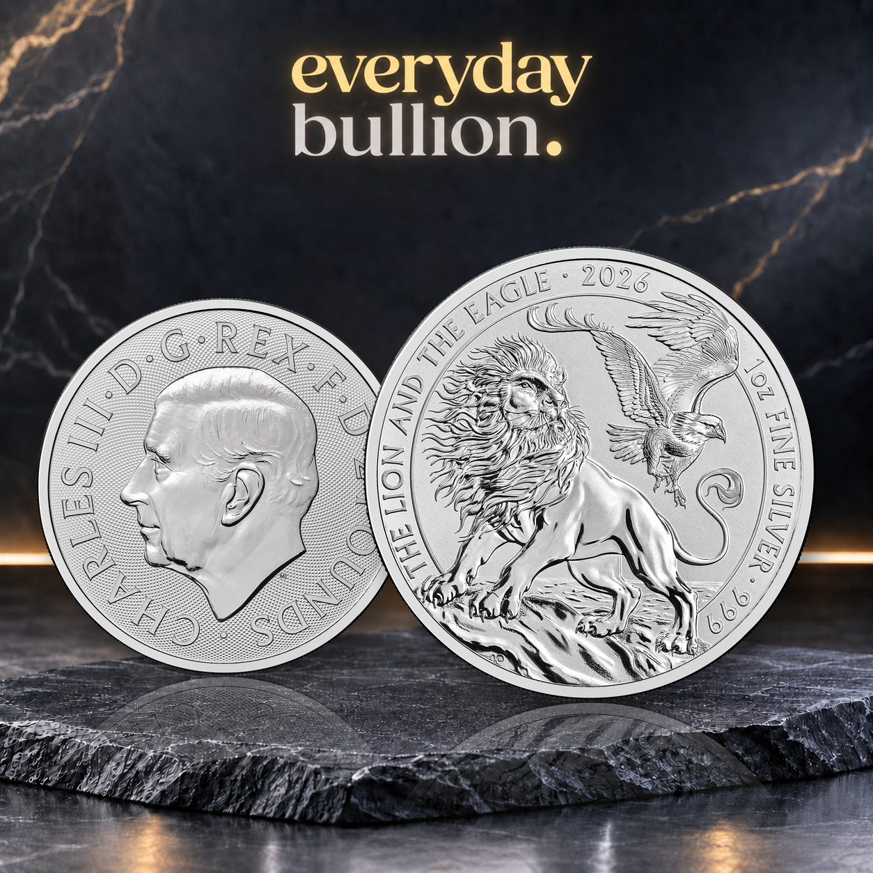 The Lion and the Eagle 2026 £2 1oz .999 Silver Bullion Coin – UK – The Royal Mint
