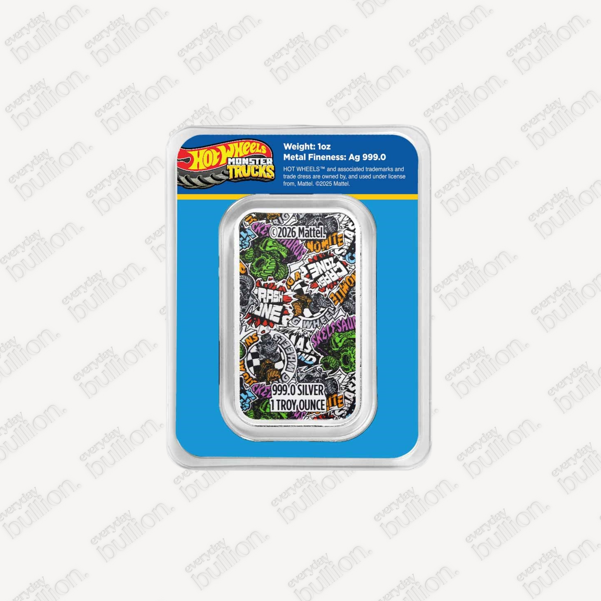 1 oz Silver Hot Wheels™ Monster Truck Colorized Bar (TEP)