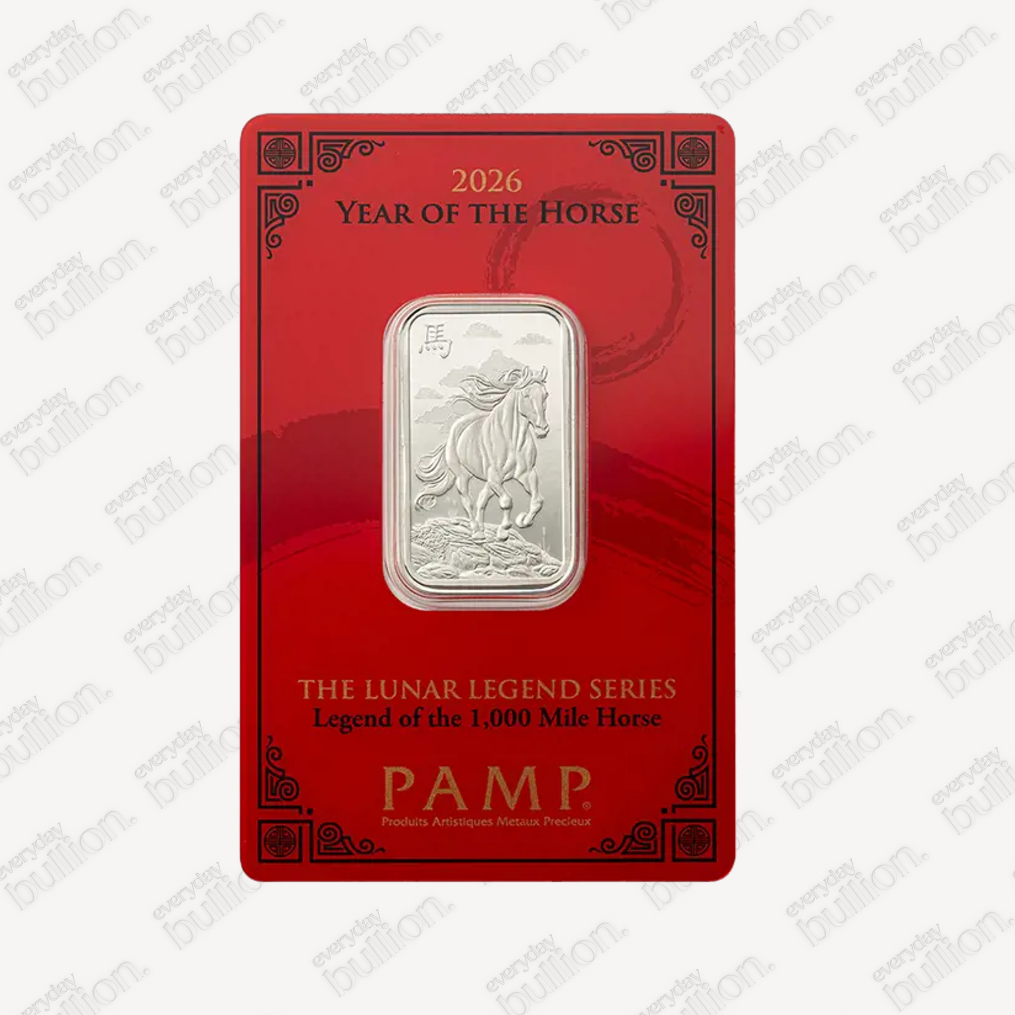 Silver 10g Pamp Year of the Horse Bar in Assay w/ Sleeve