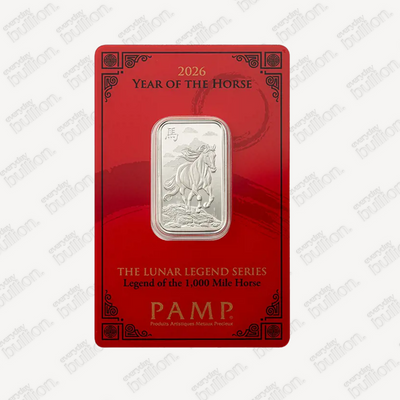 Silver 10g Pamp Year of the Horse Bar in Assay w/ Sleeve