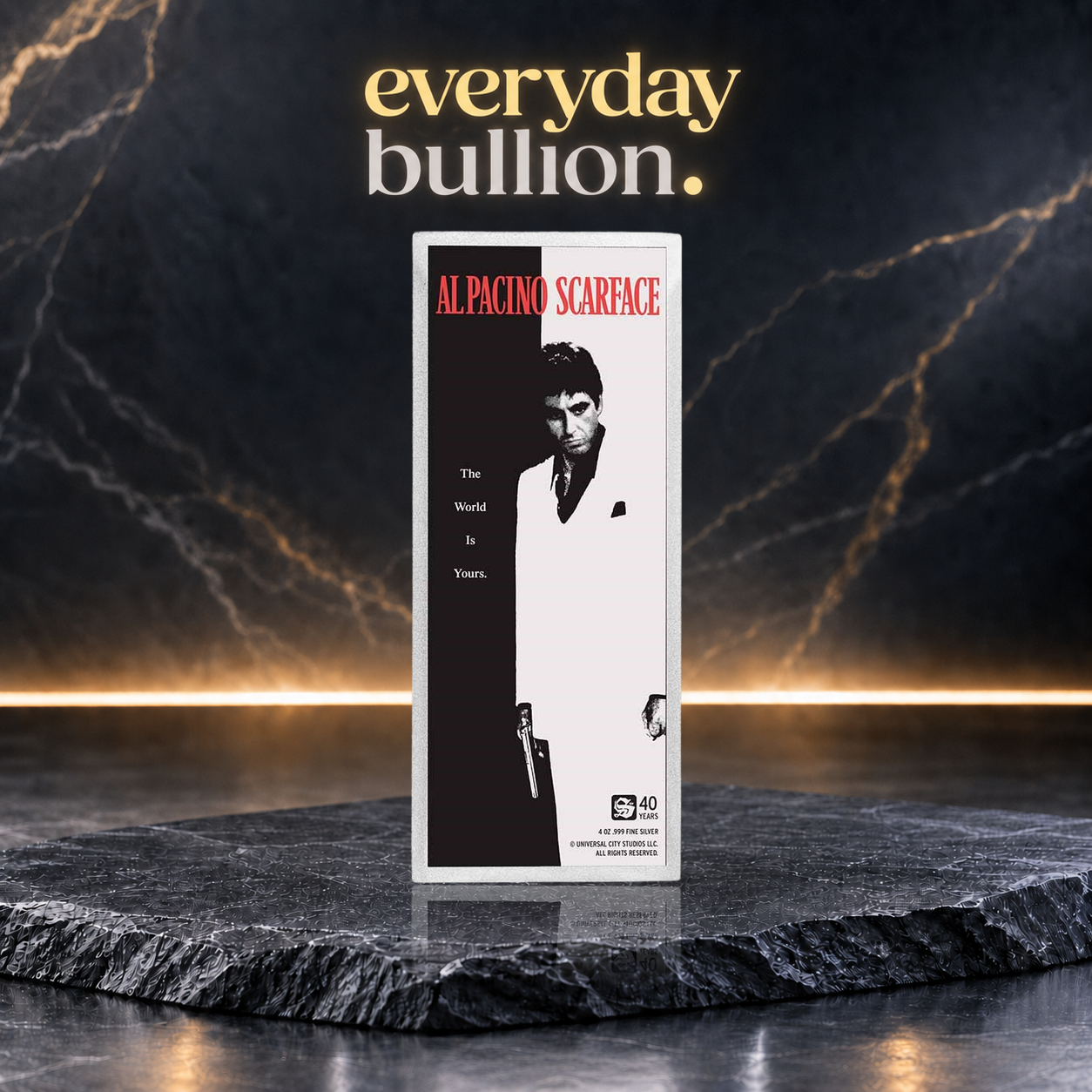 Scarface™ 40th Anniversary 4oz .999 Fine Silver Colourised Bar in Presentation Box – APMEX