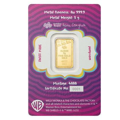 PAMP - 5 AU Gold bar Willy Wonka chocolate