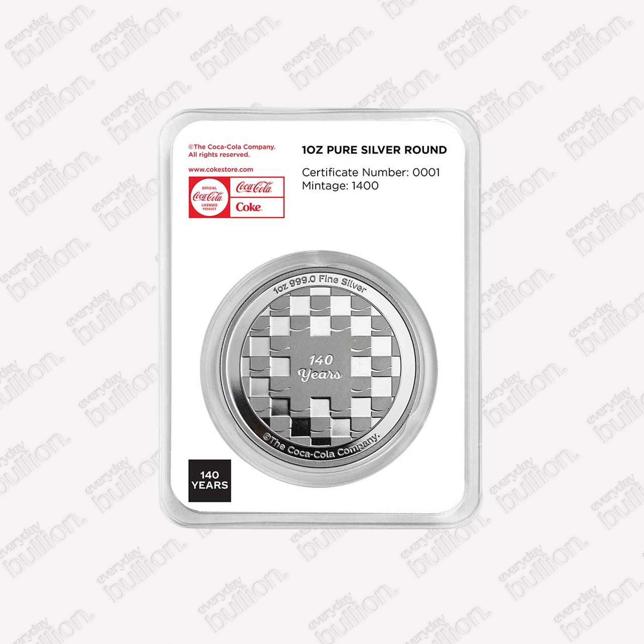 Coca-Cola® 140 Years Anniversary 1oz .999 Fine Silver Colourised Round in TEP