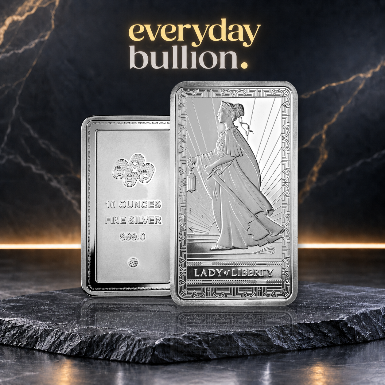 Lady of Liberty 10oz .999 Fine Silver Minted Bar in Seal – PAMP
