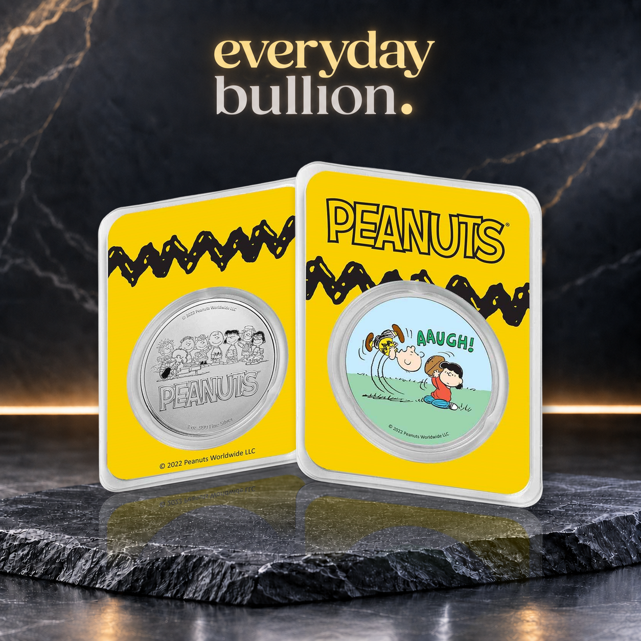 Peanuts® Lucy Pulls the Football 1oz .999 Fine Silver Colourised Round in TEP