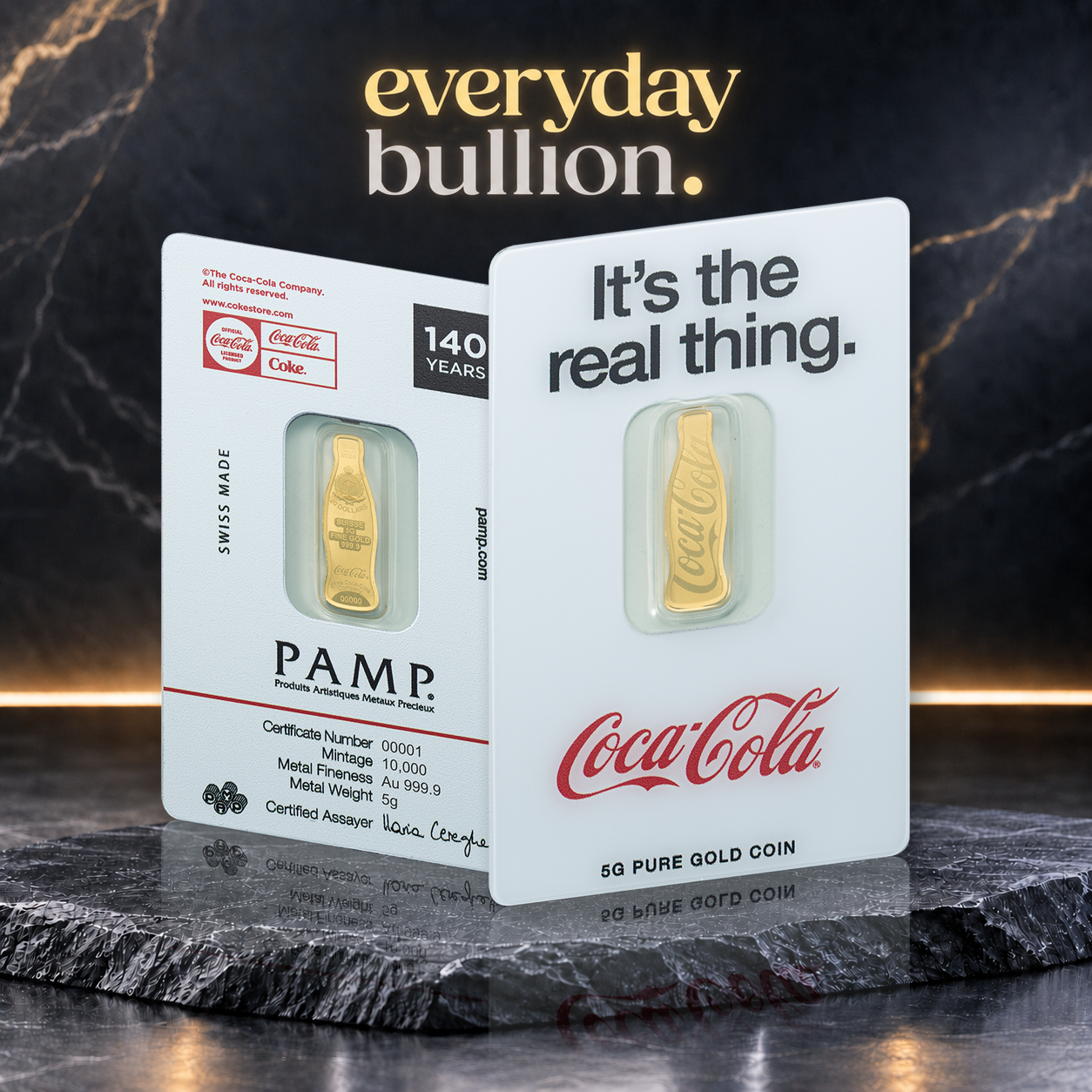 Coca-Cola® 140th Anniversary 2026 5g .9999 Fine Gold Bar in CertiPAMP Assay – PAMP Suisse
